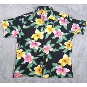 Pineapple Juice Shirt Mens XL Vtg Hawaiian Classic Button Up Floral Design Rayon